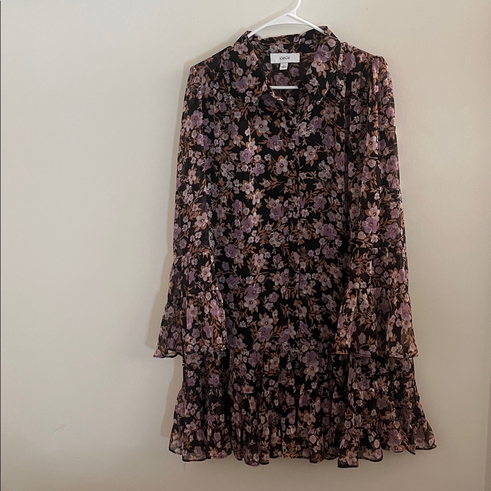 CeCe Black Long-Sleeve Floral Tiered Dress with Lavender Print
New never worn